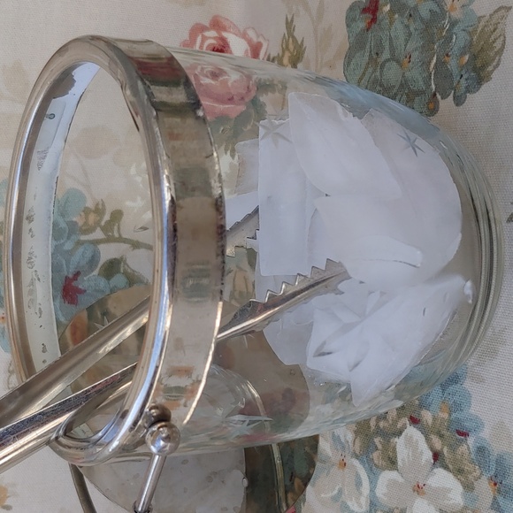 Vintage Etched Crystal Ice Bucket with Stainless Steel Lid and Tongs - Picture 8 of 15